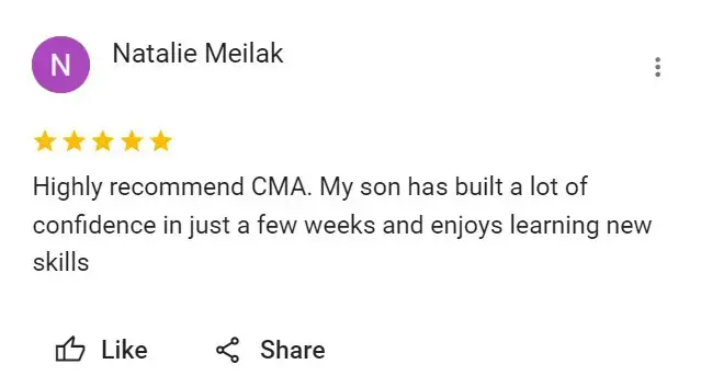 5 start review recommending our martial arts school